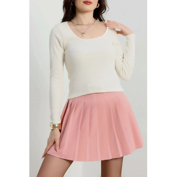 U yaka kaşkorse bluz beyaz A132