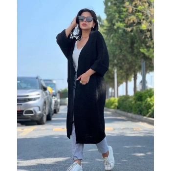 Yarasa kol uzun triko hırka siyah