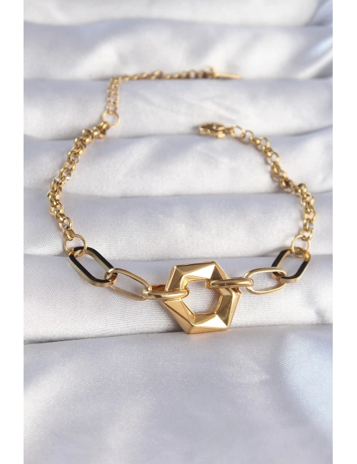 316L Çelik Gold Renk Geometrik Model Zincir Bileklik
