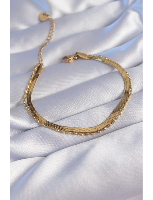 316L Çelik Gold Renk İtalyan Zincirli 2li Bileklik