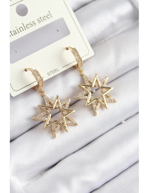 316L Çelik Zirkon Taşlı Sallantılı Yıldız Model Gold Renk Kadın Küpe