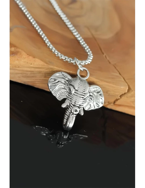 Fil Tasarım Silver Renk Zincirli Erkek Kolye