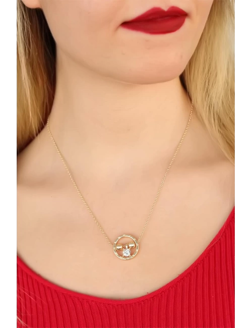 Gold Renk Taşlı Bayan Kolye