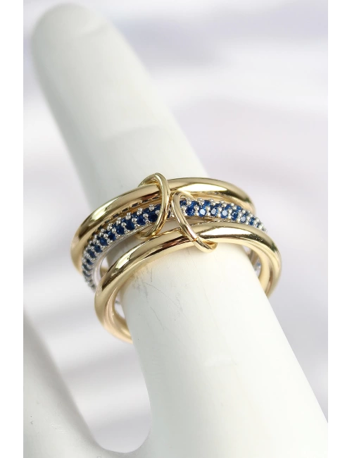 Pirinç Gold Renk Zirkon Taşlı 3Lü Kadın Yüzük