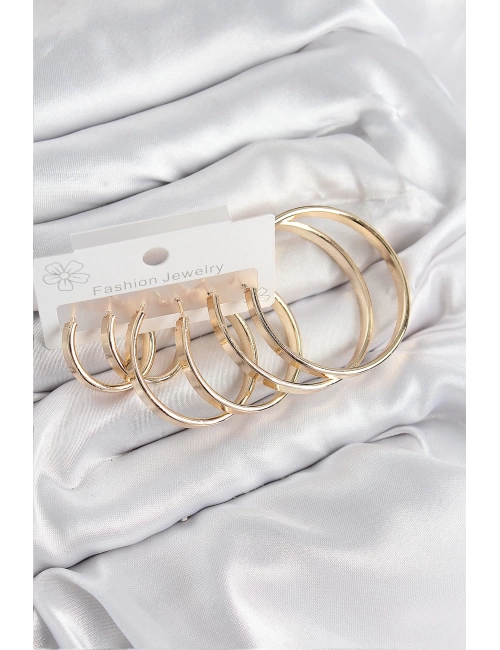 Pirinç Halka Model Gold Renk Kadın Set Küpe