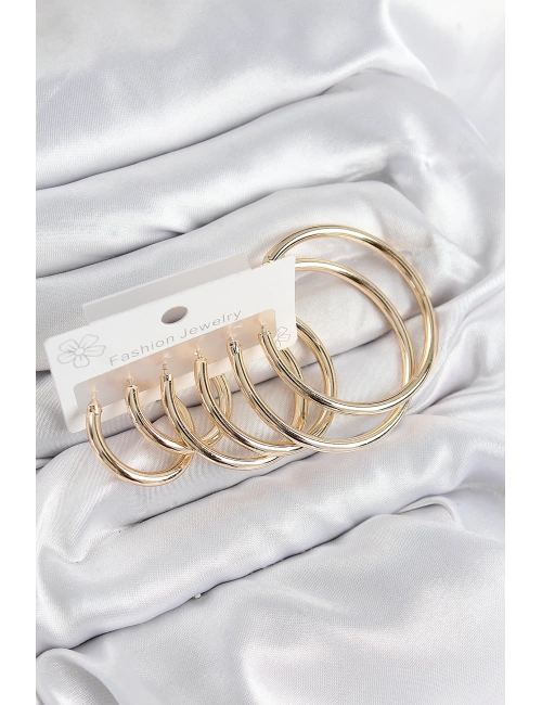 Pirinç Halka Model Gold Renk Kadın Set Küpe