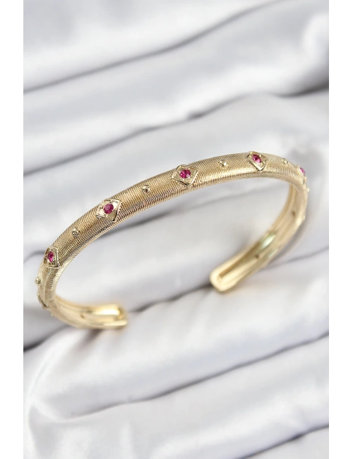 Pirinç Renkli Zirkon Taşlı Vintage Model Gold Renk Kadın Kelepçe