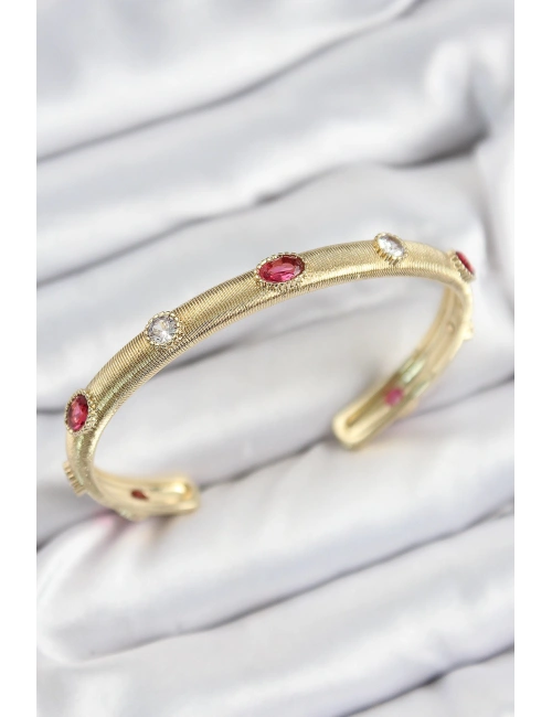 Pirinç Renkli Zirkon Taşlı Vintage Model Gold Renk Kadın Kelepçe