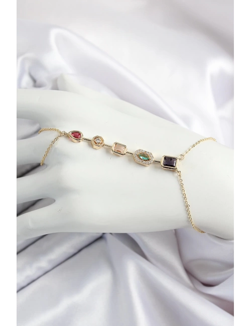 Pirinç  Renkli Zirkon Taşlı Y Model Gold Renk Kadın Şahmeran