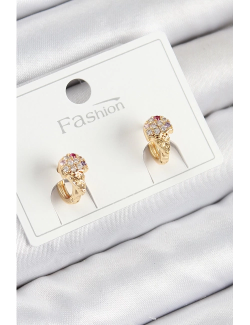Pirinç Zirkon Taşlı Dondurma Model Gold Renk Çocuk Küpe