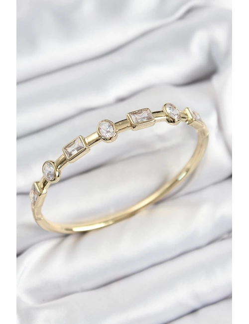 Pirinç Zirkon Taşlı Geometrik Model Model Gold Renk Kadın Kelepçe