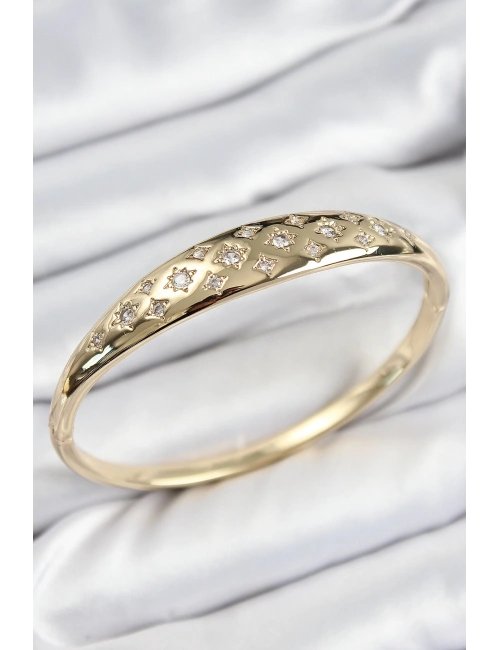 Pirinç Zirkon Taşlı Kutup Yıldızı Model Gold Renk Kadın Kelepçe