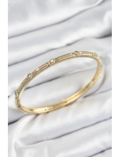 Pirinç Zirkon Taşlı Vintage Model Gold Renk Kadın Kelepçe