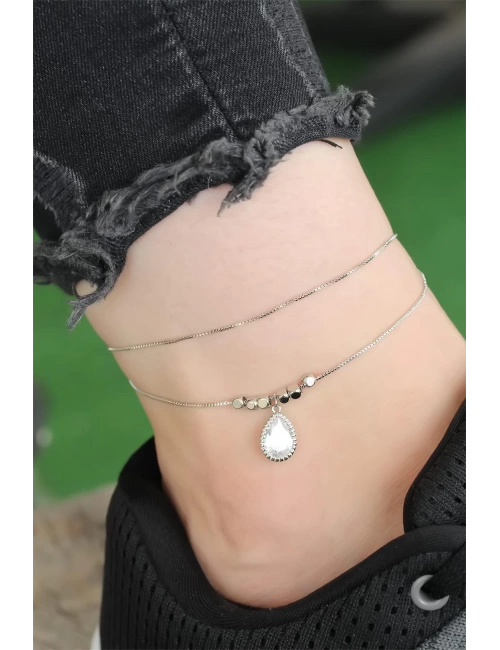 Yeni Sezon Silver Renk Damla Zirkon Taşlı Halhal