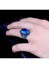 Blue Topaz Taşlı Gümüş Erkek Yüzük Silver