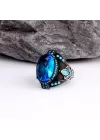 Blue Topaz Taşlı Gümüş Erkek Yüzük Silver