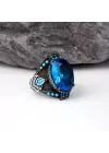 Blue Topaz Taşlı Gümüş Erkek Yüzük Silver