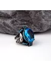 Blue Topaz Taşlı Kartal Model Gümüş Erkek Yüzük Silver