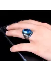 Blue Topaz Taşlı Kartal Model Gümüş Erkek Yüzük Silver