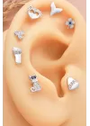 925 Ayar Kalp Motifli Taşlı Minimal Tragus Piercing