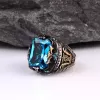 925 Ayar Blue Topaz Taşı Gümüş Erkek Yüzük Silver