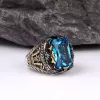 925 Ayar Blue Topaz Taşı Gümüş Erkek Yüzük Silver