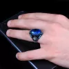 925 Ayar Blue Topaz Taşlı Yıldız Motifli Gümüş Erkek Yüzük Silver