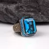 Blue Topaz Mikro Taşlı 925 Ayar Gümüş Erkek Yüzük Silver