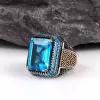 Blue Topaz Mikro Taşlı 925 Ayar Gümüş Erkek Yüzük Silver