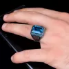 Blue Topaz Mikro Taşlı 925 Ayar Gümüş Erkek Yüzük Silver