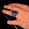 Blue Topaz Taşlı 925 Ayar Gümüş Erkek Yüzük Silver