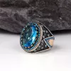 Blue Topaz Taşlı 925 Ayar Gümüş Erkek Yüzük Silver