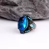 Blue Topaz Taşlı Gümüş Erkek Yüzük Silver