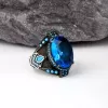 Blue Topaz Taşlı Gümüş Erkek Yüzük Silver