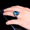 Blue Topaz Taşlı Kartal Model Gümüş Erkek Yüzük Silver