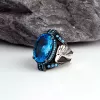 Blue Topaz Taşlı Kartal Model Gümüş Erkek Yüzük Silver