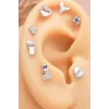 925 Ayar Çiçek Motifli Taşlı Minimal Tragus Piercing