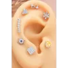 925 Ayar Çiçek Motifli Taşlı Minimal Tragus Piercing