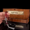 Gümüş Püsküllü Sevgili Babam Yazılı Ahşap Kutulu Ateş Kehribar Tesbih
