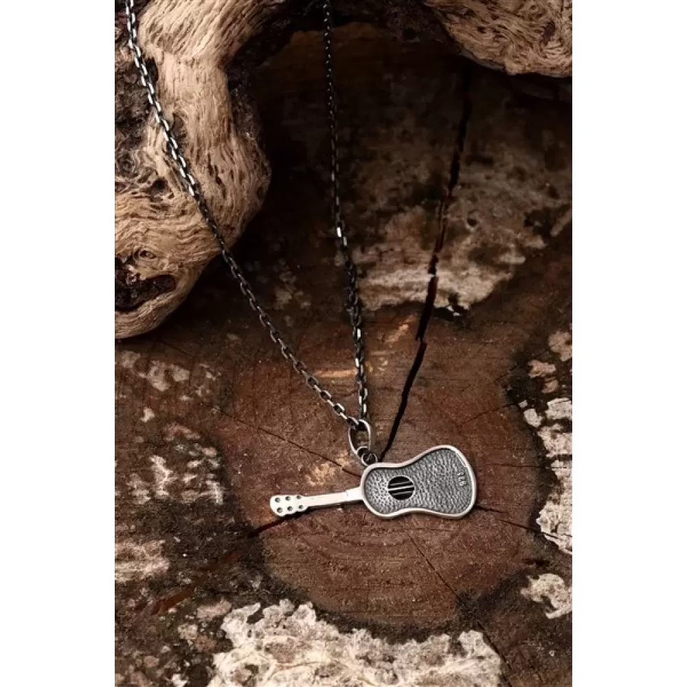 925 Ayar Gümüş Gitar Model Erkek Kolye