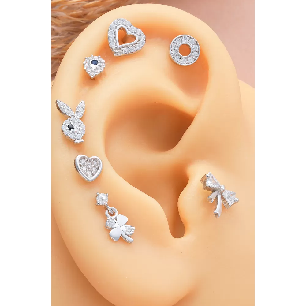 925 Ayar Damla Motifli Taşlı Minimal Tragus Piercing