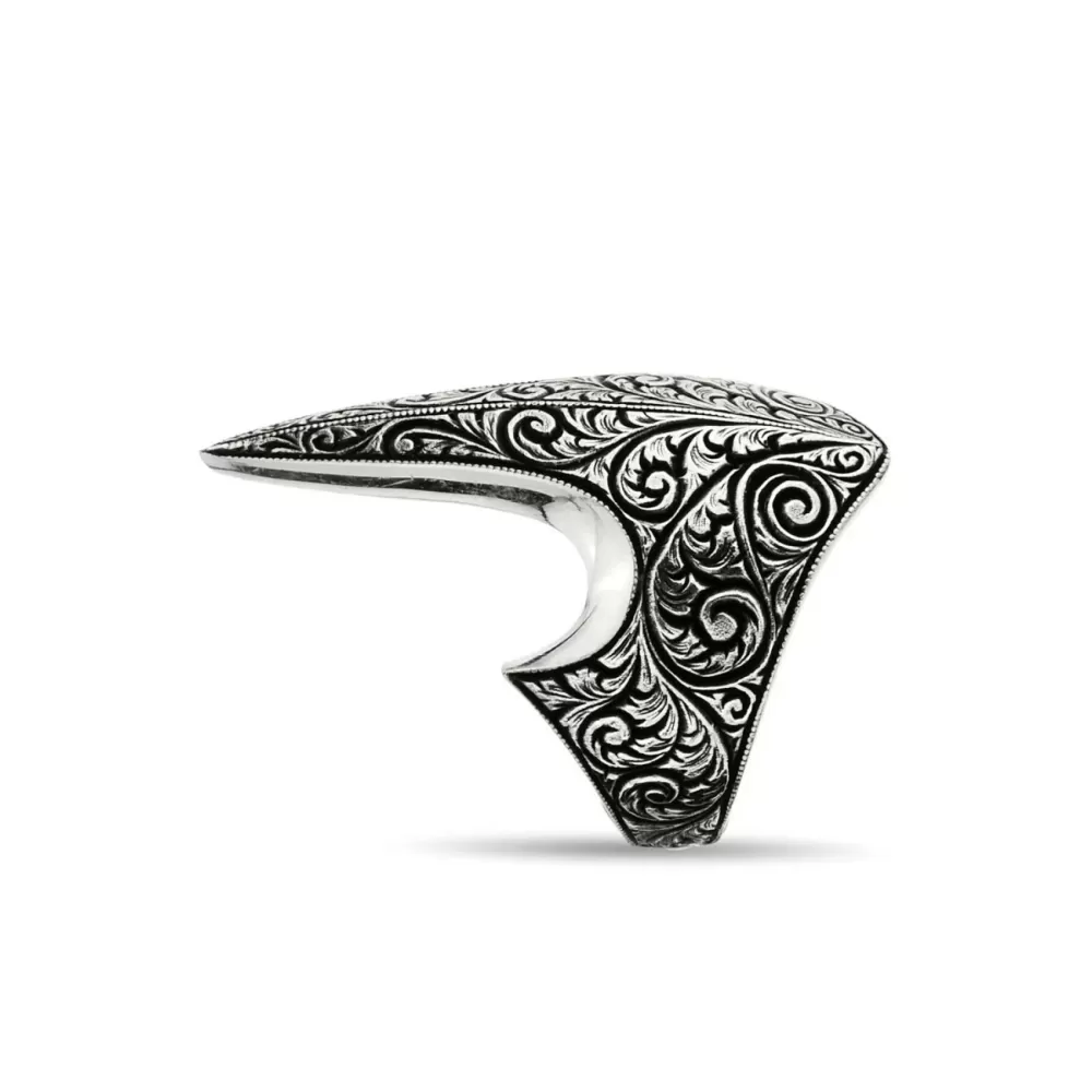 925 Ayar Gümüş Kalem İşleme Model Erkek Okçu Zihgir Yüzüğü