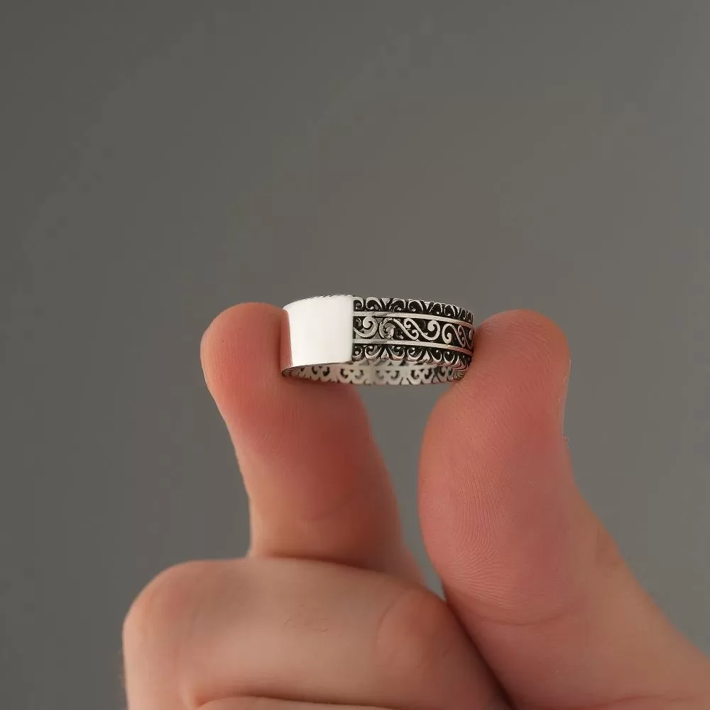 925 Ayar Gümüş Telkari Motifli Üstü Kişiselleştirilebilir Erkek Yüzüğü
