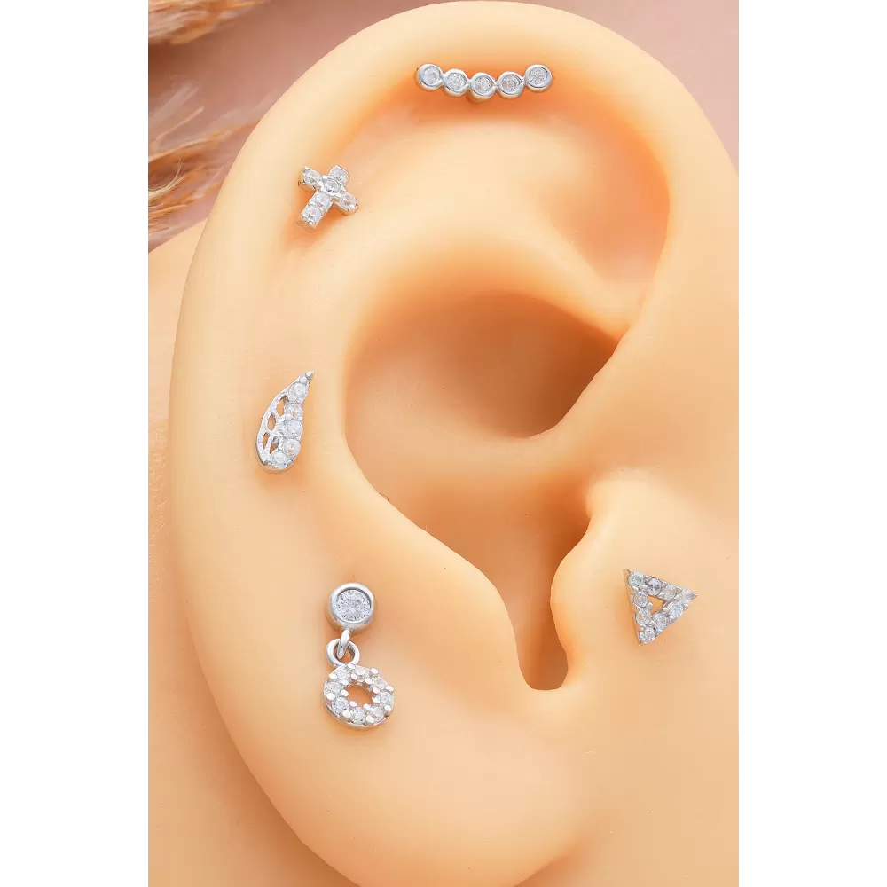 925 Ayar Haç Taş Modeli Minimal Tragus Piercing