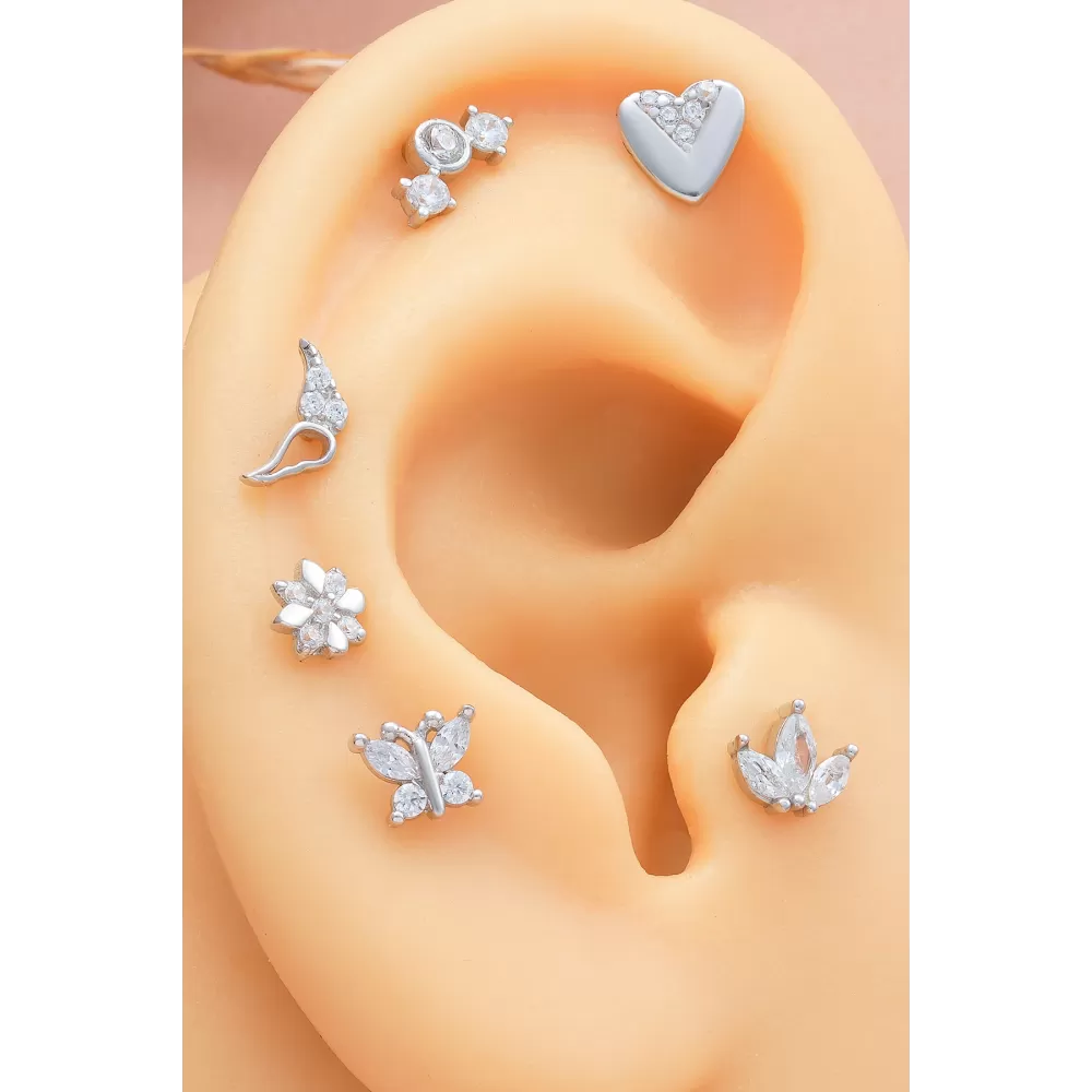 925 Ayar Kanat Motifli Minimal Tragus Piercing