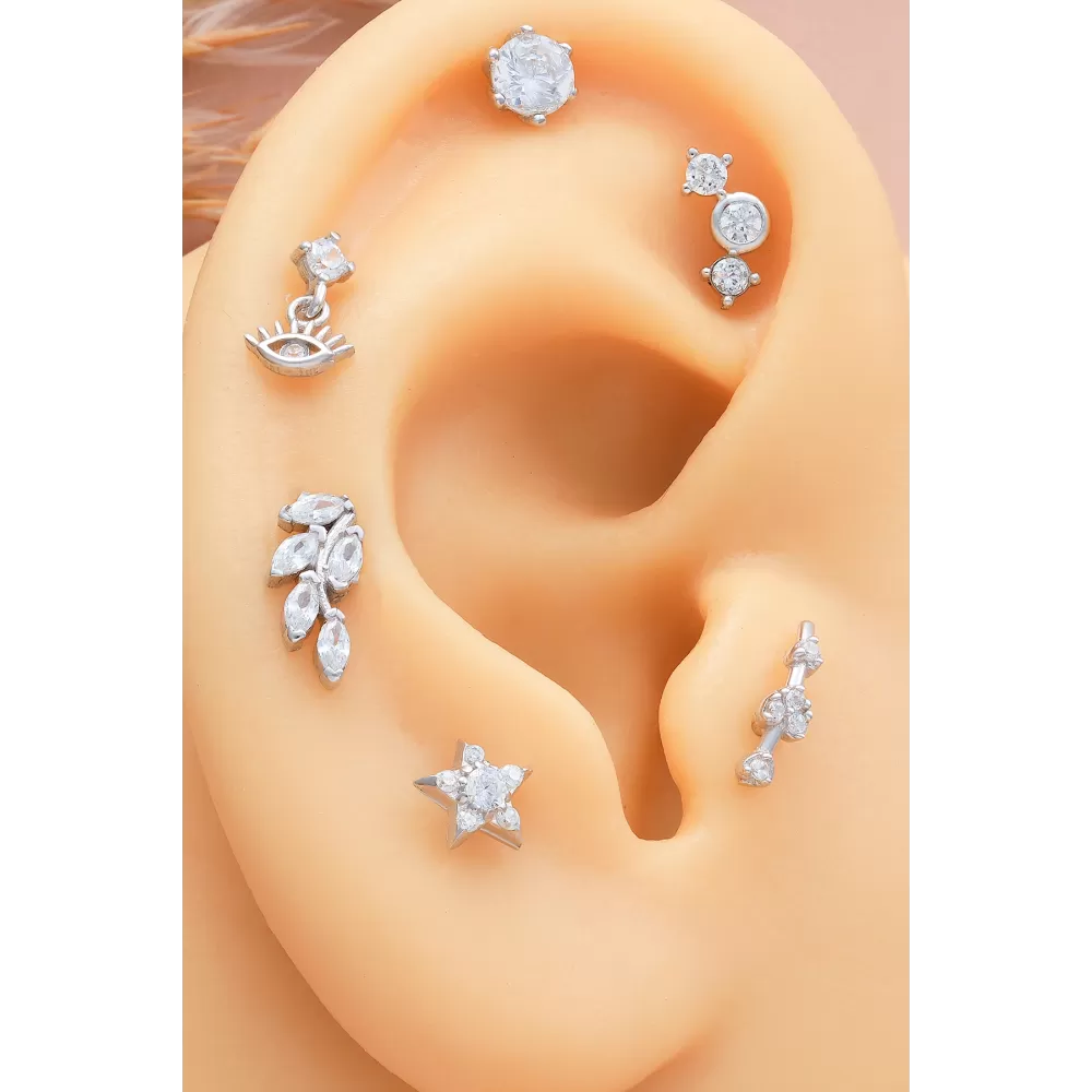 925 Ayar Markiz Taşlı Minimal Tragus Piercing