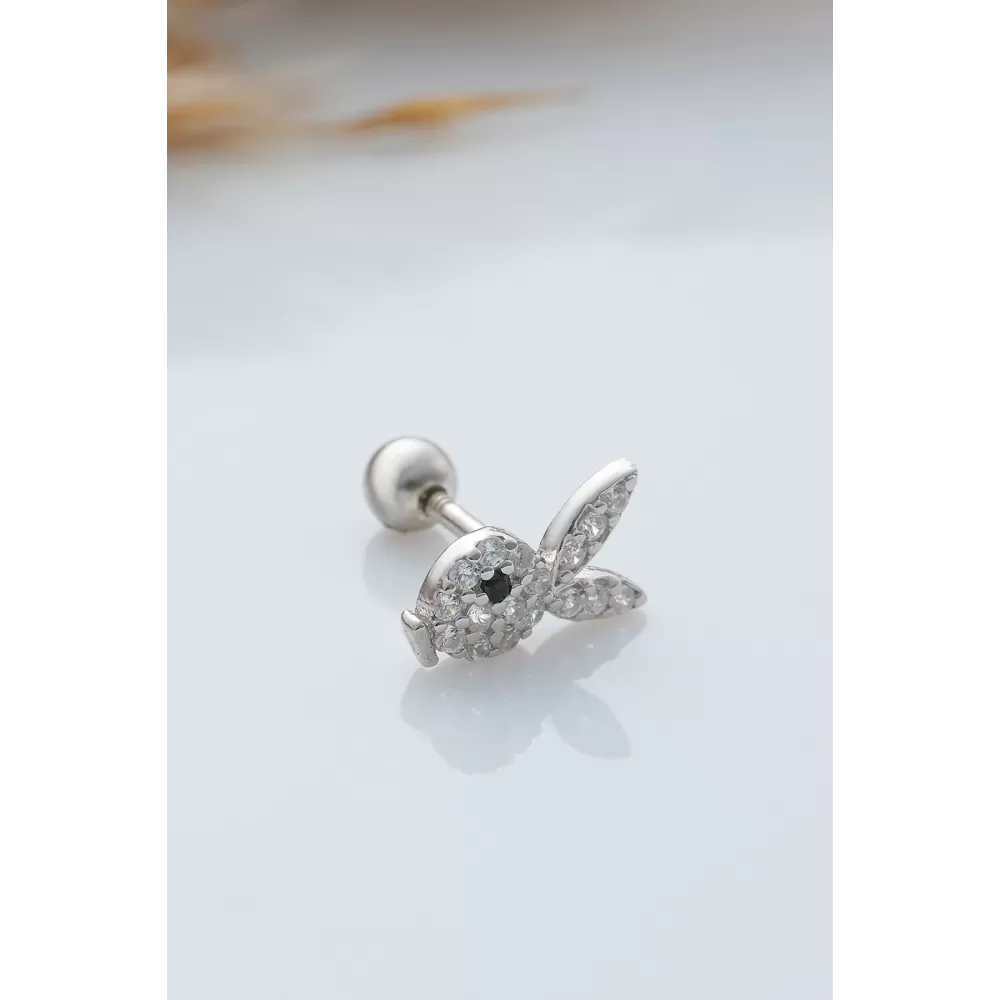 925 Ayar Playboy Motifli Taşlı Minimal Tragus Piercing