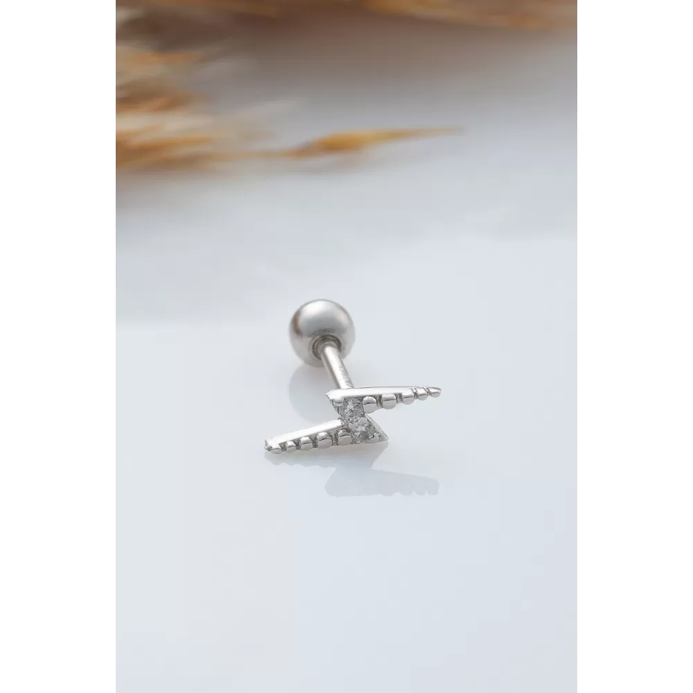 925 Ayar Şimşek Motifli Taşlı Minimal Tragus Piercing