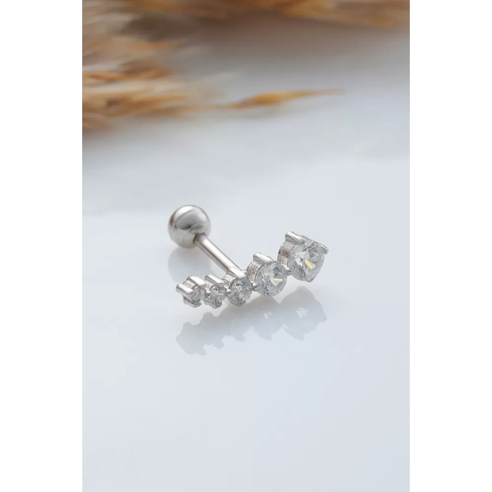 925 Ayar Sıra Taşlı Minimal Tragus Piercing