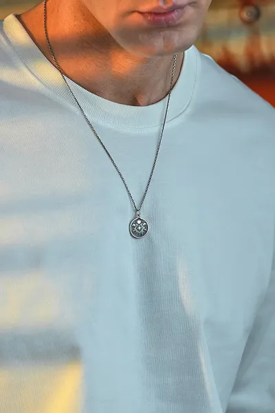 925 Ayar Gümüş Çift Taraflı Ay Döngüsü Ve Runik Tılsım Unısex Kolye